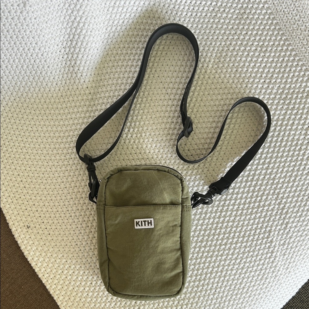 Kith Olive Green Crossbody Pouch with Adustable Black Strap